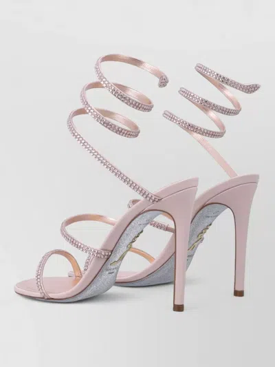 René Caovilla Lace Up Stiletto Sandals Open Toe Spiral In Pink