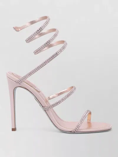 René Caovilla Lace Up Stiletto Sandals Open Toe Spiral In Pink