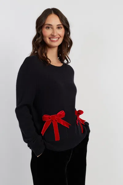 Chinti & Parker Black Merino Wool Velvet Bow Sweater In Black