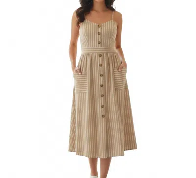 Hem & Thread Striped Linen Midi Dress In Brown In Brown