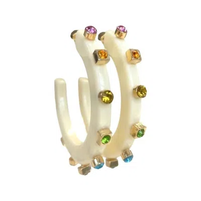 Smith & Co Women's Large City Girl Jewel Hoop Earrings In Rainbow In Blue