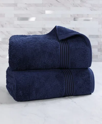 Superior Solid Quick Drying 100% Egyptian Cotton 2-pc Bath Sheet Set In Blue