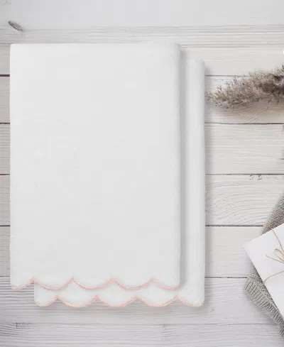 Linum Home Adornia Scallop Cotton 2-pc. Bath Towel Set, 27" X 54" In White