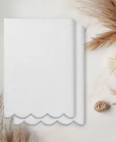 Linum Home Adornia Scallop Cotton 2-pc. Bath Towel Set, 27" X 54" In White