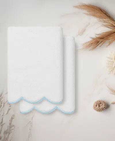 Linum Home Adornia Scallop Cotton 2-pc. Hand Towel Set, 16" X 30" In White