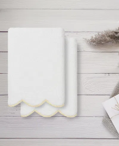 Linum Home Adornia Scallop Cotton 2-pc. Hand Towel Set, 16" X 30" In White