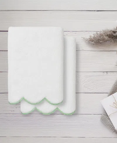 Linum Home Adornia Scallop Cotton 2-pc. Hand Towel Set, 16" X 30" In White