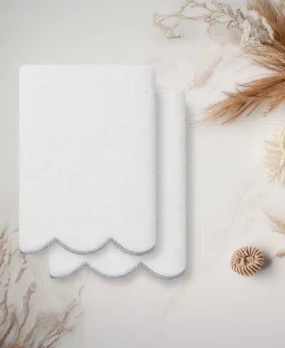 Linum Home Adornia Scallop Cotton 2-pc. Hand Towel Set, 16" X 30" In White