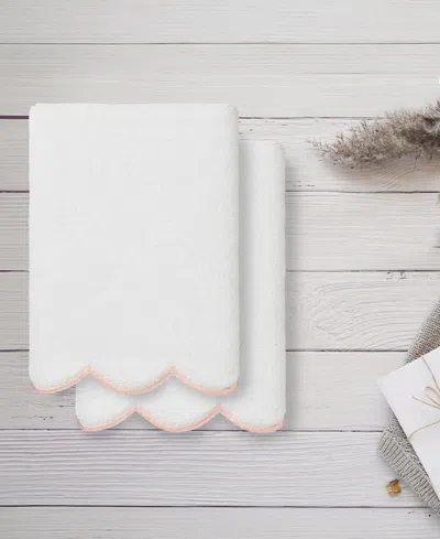 Linum Home Adornia Scallop Cotton 2-pc. Hand Towel Set, 16" X 30" In White