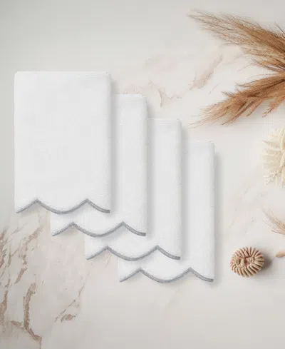 Linum Home Adornia Scallop Cotton 4-pc. Fingertip Towel Set, 11" X 18" In White