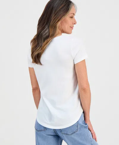 Style & Co Petite Love Flowers Perfect Crewneck T-shirt, Macy's Exclusive In Brown