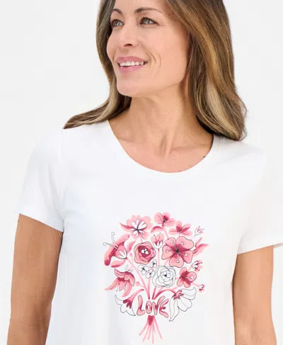 Style & Co Petite Love Flowers Perfect Crewneck T-shirt, Macy's Exclusive In Brown
