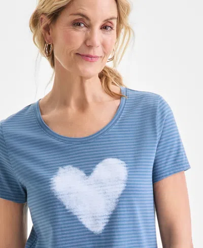 Style & Co Petite Short-sleeve Faded Heart T-shirt, Macy's Exclusive In Blue