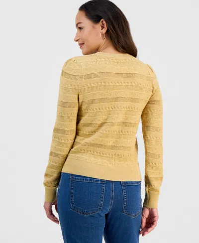 Style & Co Petite Crewneck Pointelle Long-sleeve Sweater, Macy's Exclusive In Yellow