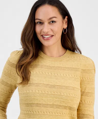 Style & Co Petite Crewneck Pointelle Long-sleeve Sweater, Macy's Exclusive In Yellow