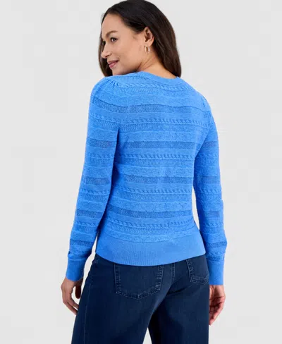 Style & Co Petite Crewneck Pointelle Long-sleeve Sweater, Macy's Exclusive In Blue