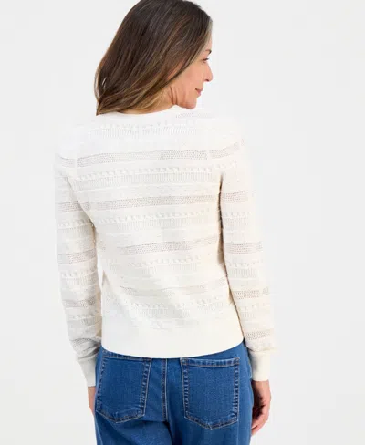 Style & Co Petite Crewneck Pointelle Long-sleeve Sweater, Macy's Exclusive In White