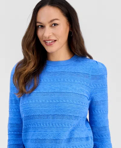 Style & Co Petite Crewneck Pointelle Long-sleeve Sweater, Macy's Exclusive In Blue