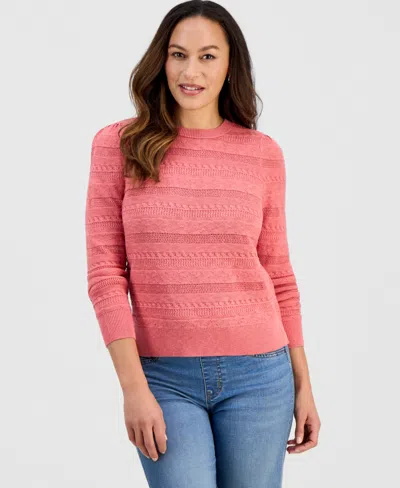Style & Co Petite Crewneck Pointelle Long-sleeve Sweater, Macy's Exclusive In Pink