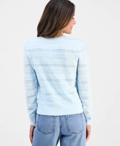 Style & Co Petite Crewneck Pointelle Long-sleeve Sweater, Macy's Exclusive In Gray