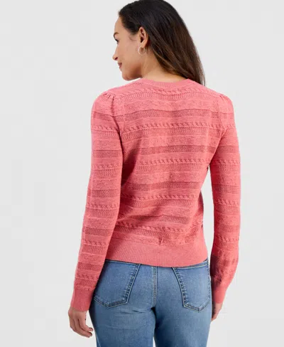 Style & Co Petite Crewneck Pointelle Long-sleeve Sweater, Macy's Exclusive In Pink