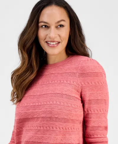Style & Co Petite Crewneck Pointelle Long-sleeve Sweater, Macy's Exclusive In Pink