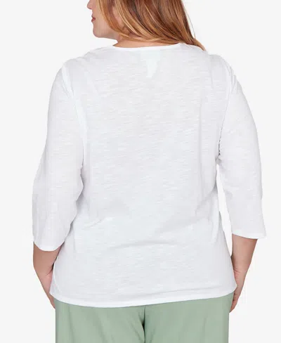 Alfred Dunner Plus Size St. Augustine Blooming Floral Embroidered Split Neck Top In White
