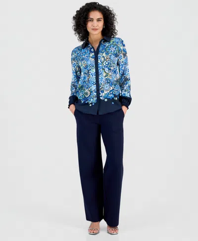 T Tahari Women's Paisley Button-front Blouse In Blue