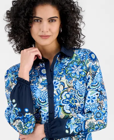 T Tahari Women's Paisley Button-front Blouse In Blue
