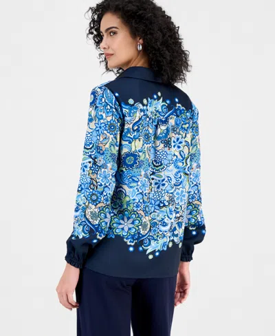T Tahari Women's Paisley Button-front Blouse In Blue
