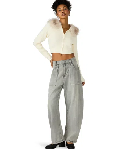 Steve Madden Lysia Faux Fur Collar Rib Jacket In White