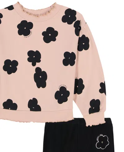 Calvin Klein Girls' Toddler 2t-4t Long-sleeve Sweatshirt And Ribbed Pants, 2-piece Set In Multi