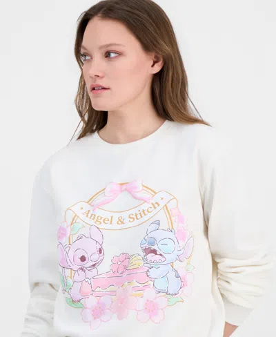 Disney Juniors' Angel & Stitch Crewneck Sweatshirt In White