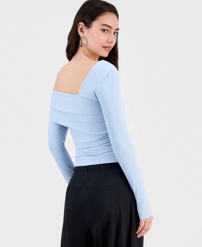 Bar Iii Women's Asymmetric Long-sleeve Top, Macy's Exclusive In Blue