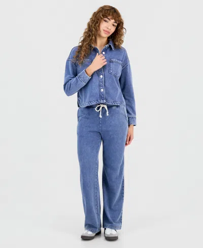 And Now This Petite Faux-denim Knit Button-front Shacket, Macy's Exclusive In Multi