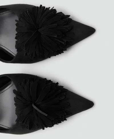 Mango Kitten-heel Pom-pom Shoes Black In Black