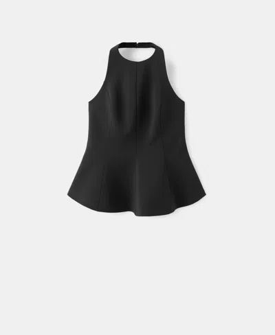 Mango Peplum Halter Top In Black