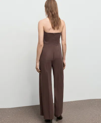 Mango Wide Leg Halter Jumpsuit In Brown