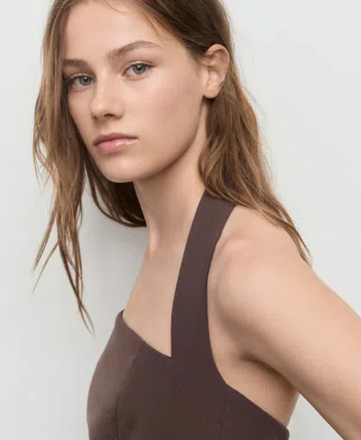 Mango Wide Leg Halter Jumpsuit In Brown