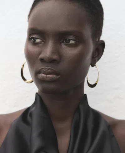 Mango Drape Halter Neck Satin Top In Black