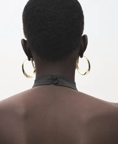 Mango Drape Halter Neck Satin Top In Black