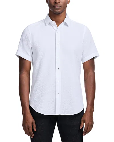 Robert Graham Reid Geo Textured Short Sleeve Cotton Button-up Shirt In White