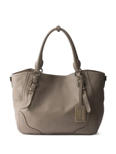 Prada Large Leather Tote Bag In Gray