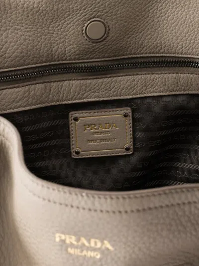 Prada Large Leather Tote Bag In Gray