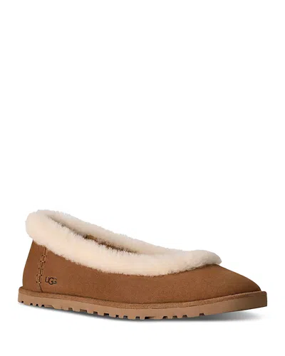 Ugg Minimalist Brown Flat Shoes With Smooth Rounded Toe