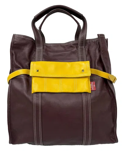 Valentino Burgundy Leather Color-block Tote (authentic Pre-loved)