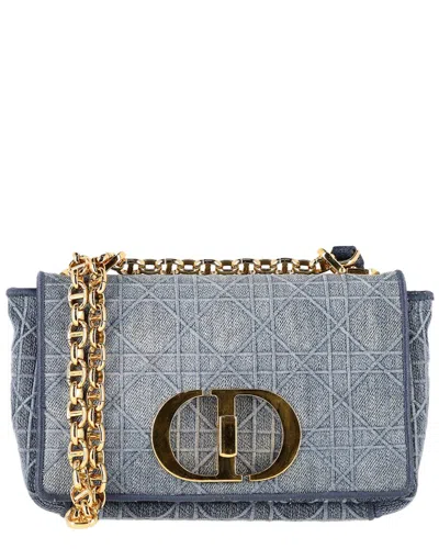 Dior Blue Cotton Denim Small Caro Flap Shoulder Bag (authentic Pre-loved) In Blue