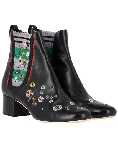 Fendi Women's Sheep Leather Floral Bootie (authentic Pre-loved) In Black