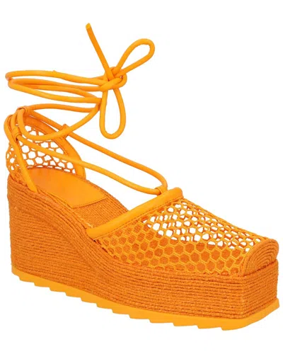 Bottega Veneta Orange Sporty Web Wedge Espadrilles