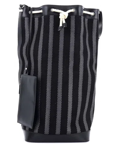 Saint Laurent Sport Bucket Bag Striped Canvas And Leather (authentic Pre-loved)